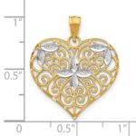 10k w/Rhodium Cut-Out Filigree Flower and Heart Charm - Image 3