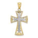 10K Two-tone 2-D and D/C Beaded Filigree Cross Charm