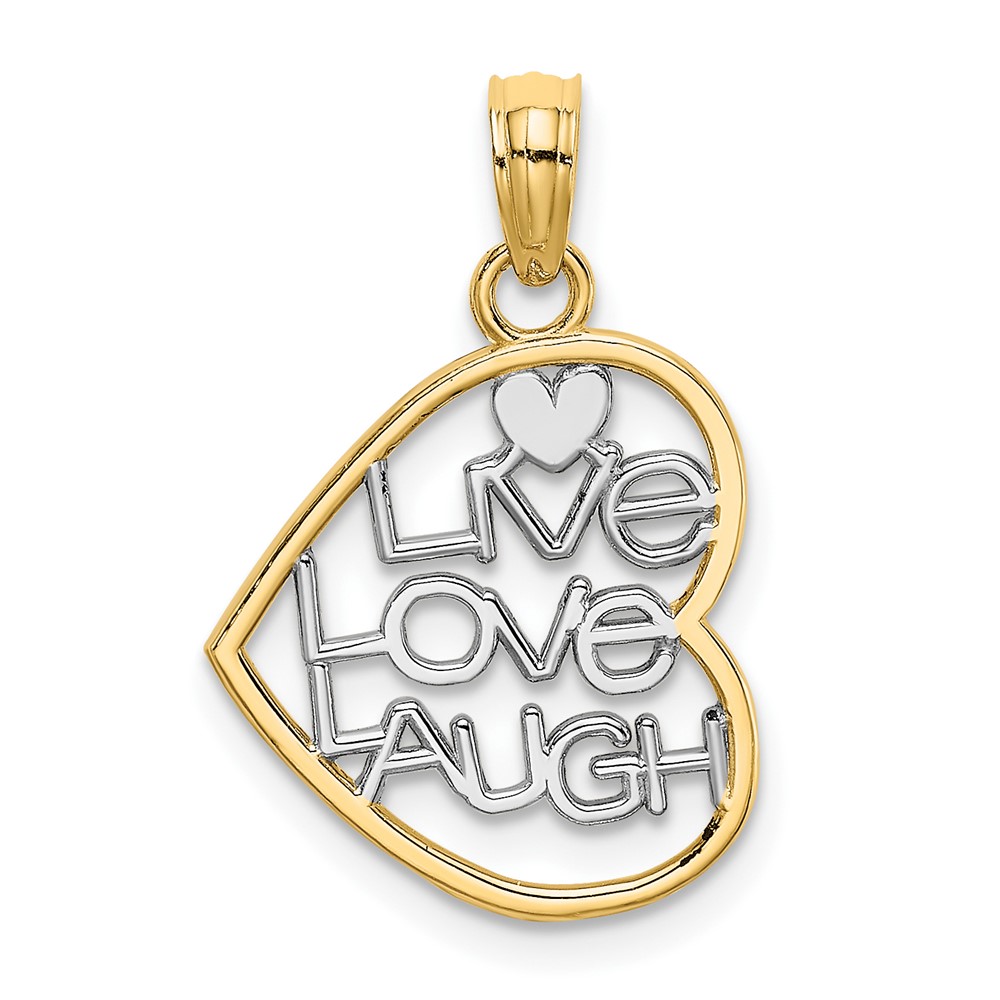 10K9521.jpg 10K w/ Rhodium LIVE LOVE LAUGH In Heart Charm - Image 1