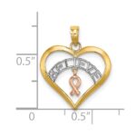 10k Two-tone with White Rhodium BELIEVE in Heart w/ Breast Cancer Ribbon - Image 3
