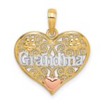 10K Two-tone w/White Rhodium GRANDMA Heart Charm