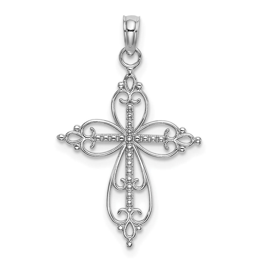 10K9585W.jpg 10K White Gold Beaded Cross Charm - Image 1