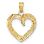10K w/Rhodium Polished and Textured Heart Pendant - Image 3