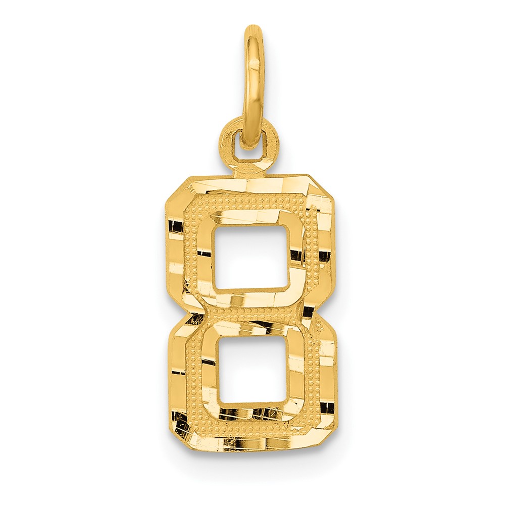 10SN08.jpg 10ky Casted Small Diamond-cut Number 8 Charm - Image 1