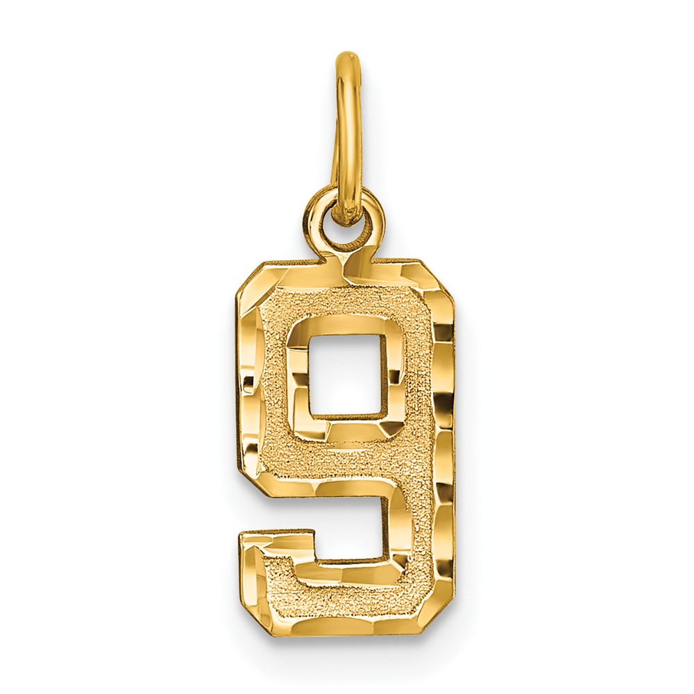 10SN09.jpg 10ky Casted Small Diamond-cut Number 9 Charm - Image 1
