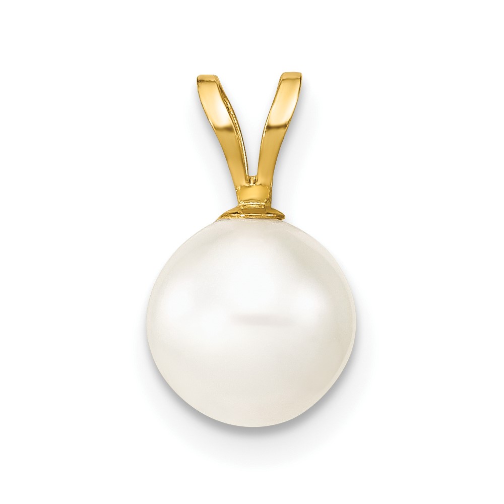 10XF397.jpg 10K 7-8mm White Round Freshwater Cultured Pearl Pendant - Image 1