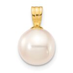 10K 8-9mm White Round Freshwater Cultured Pearl Pendant