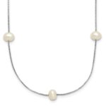 10K White Gold 5-6mm White Round Freshwater Cultured Pearl 9-station 18 inch Necklace