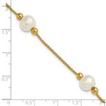 10k Polished 8-9mm Semi-Round White Freshwater Cultured Pearl 3-Station 7.5 inch Bracelet - Image 5