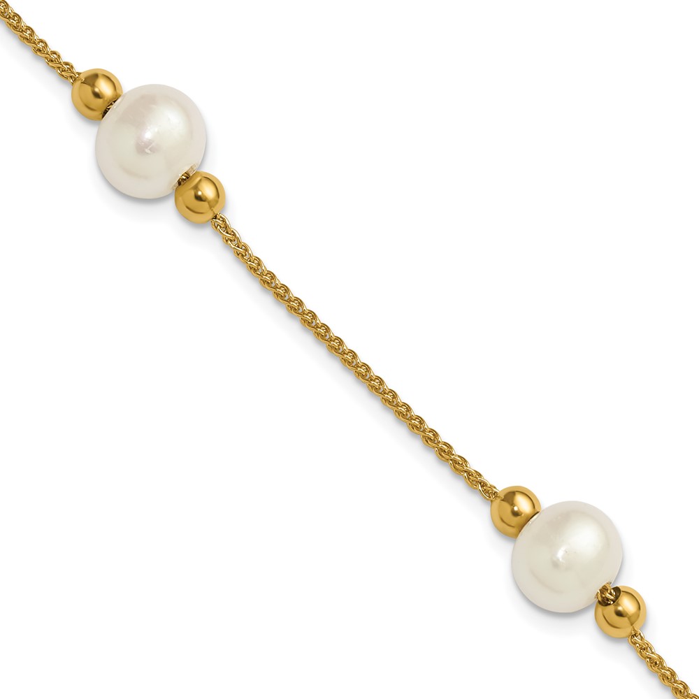 10XF921-7.5.jpg 10k Polished 8-9mm Semi-Round White Freshwater Cultured Pearl 3-Station 7.5 inch Bracelet - Image 1