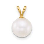 10k Polished 8-9mm Round White Freshwater Cultured Pearl Pendant