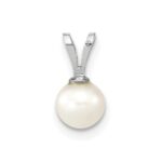10k White Gold 5-6mm White Round Freshwater Cultured Pearl Pendant - Image 3