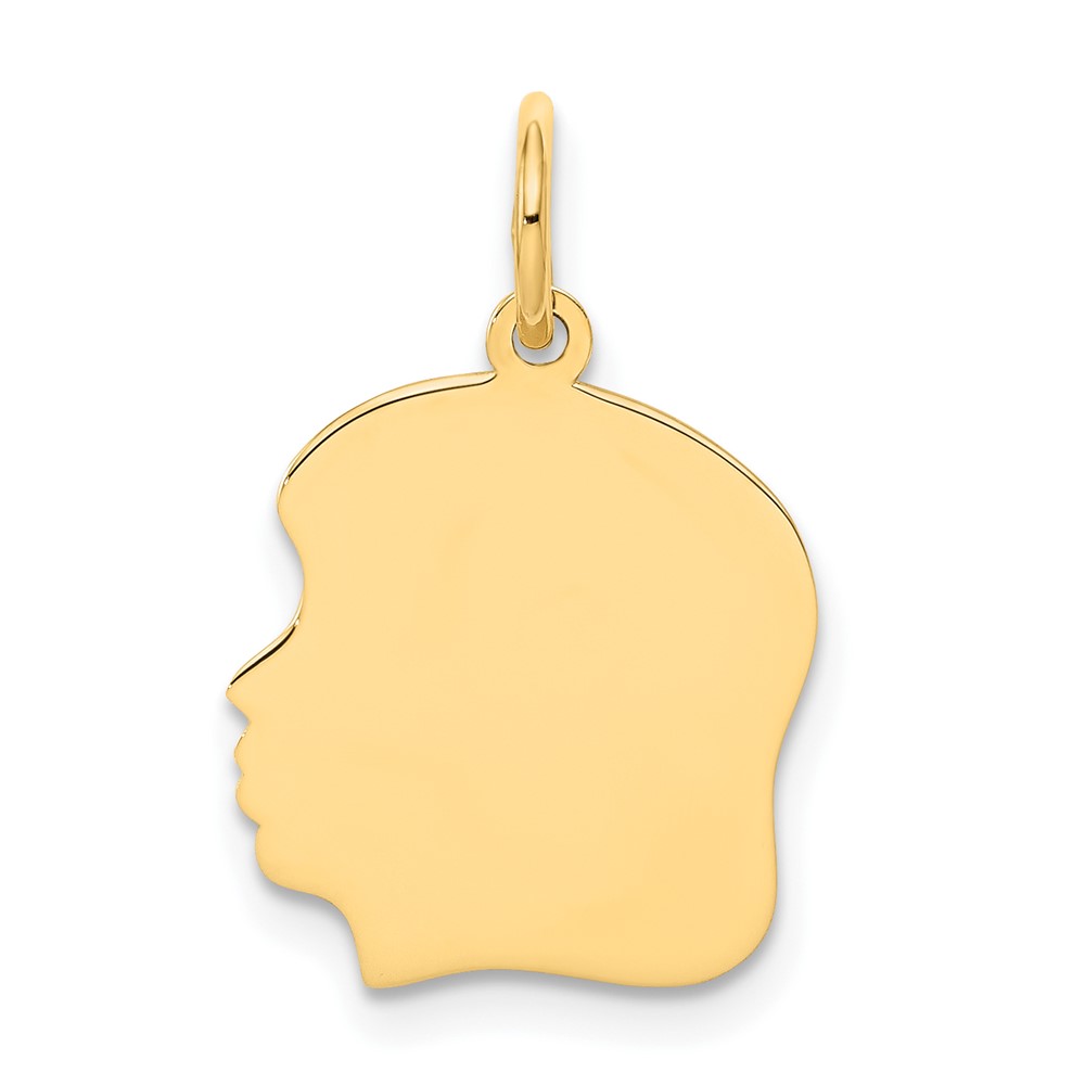 10XM111.jpg 10K Plain Medium .018 Gauge Facing Left Engravable Girl Head Charm - Image 1
