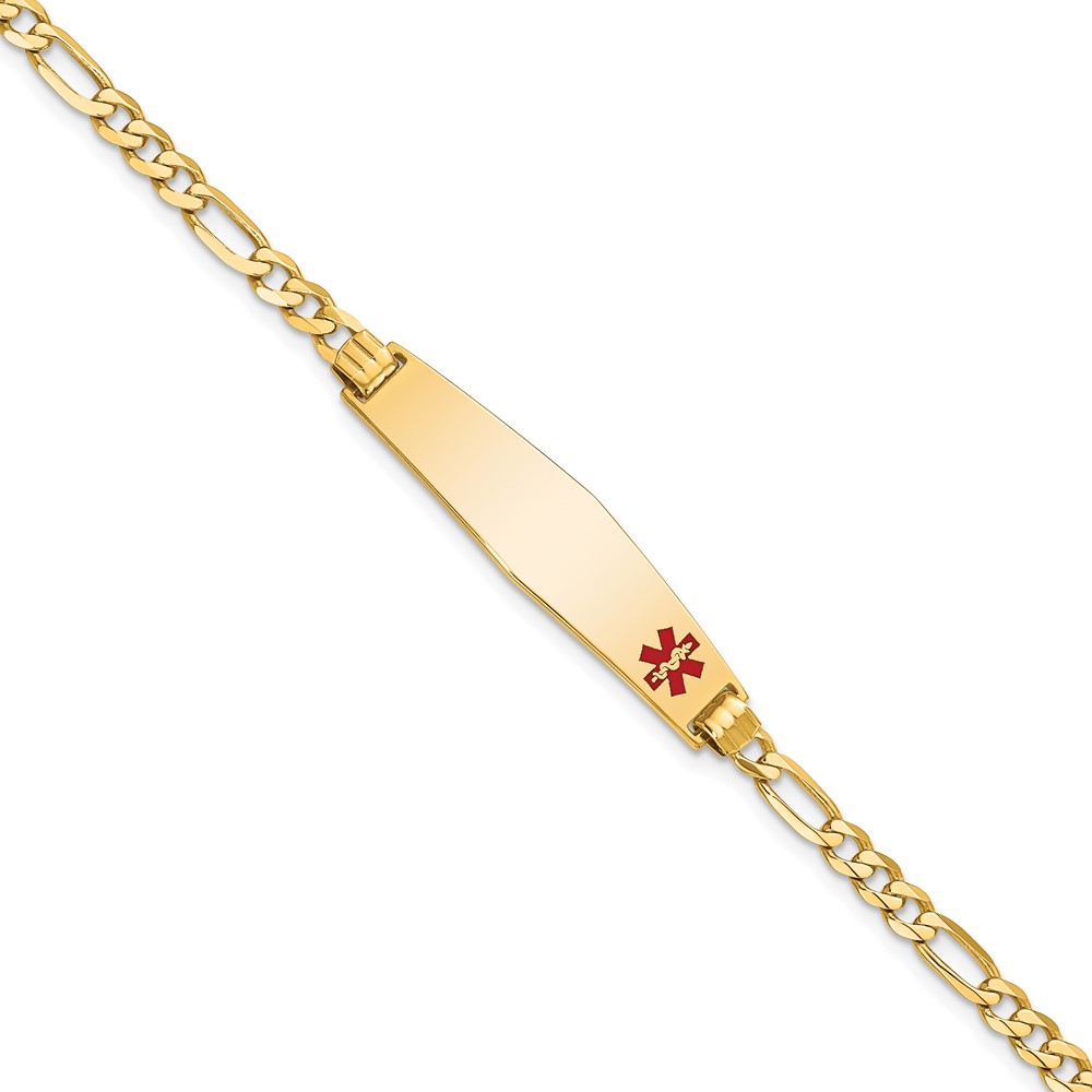 10XM559FC-7.jpg 10K Medical Soft Diamond Shape Red Enamel Flat Figaro Link ID Bracelet - Image 1
