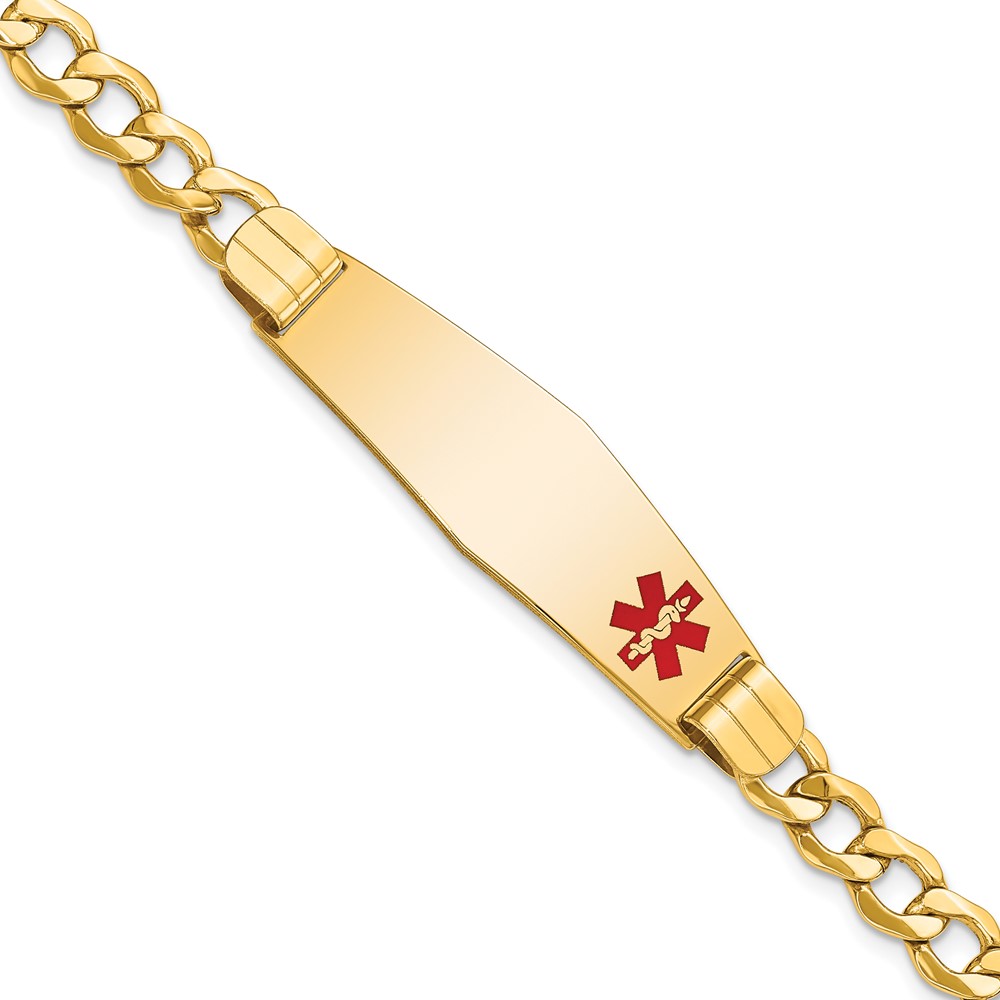 10XM578FC-7.jpg 10k Semi-solid Medical Soft Diamond Shape Red Enamel Curb Link ID Bracelet - Image 1