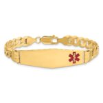 10k Medical Soft Diamond Shape Red Enamel Curb Link ID Bracelet - Image 4
