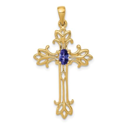 10K 5x3mm Oval Tanzanite cross pendant