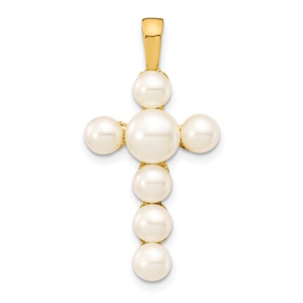 10K 4-6mm White Button Freshwater Cultured Pearl Cross Pendant