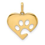 10K Polished Heart w/Paw Print Pendant
