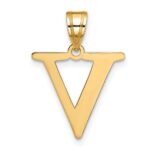 10K Polished Etched Letter V Initial Pendant - Image 3