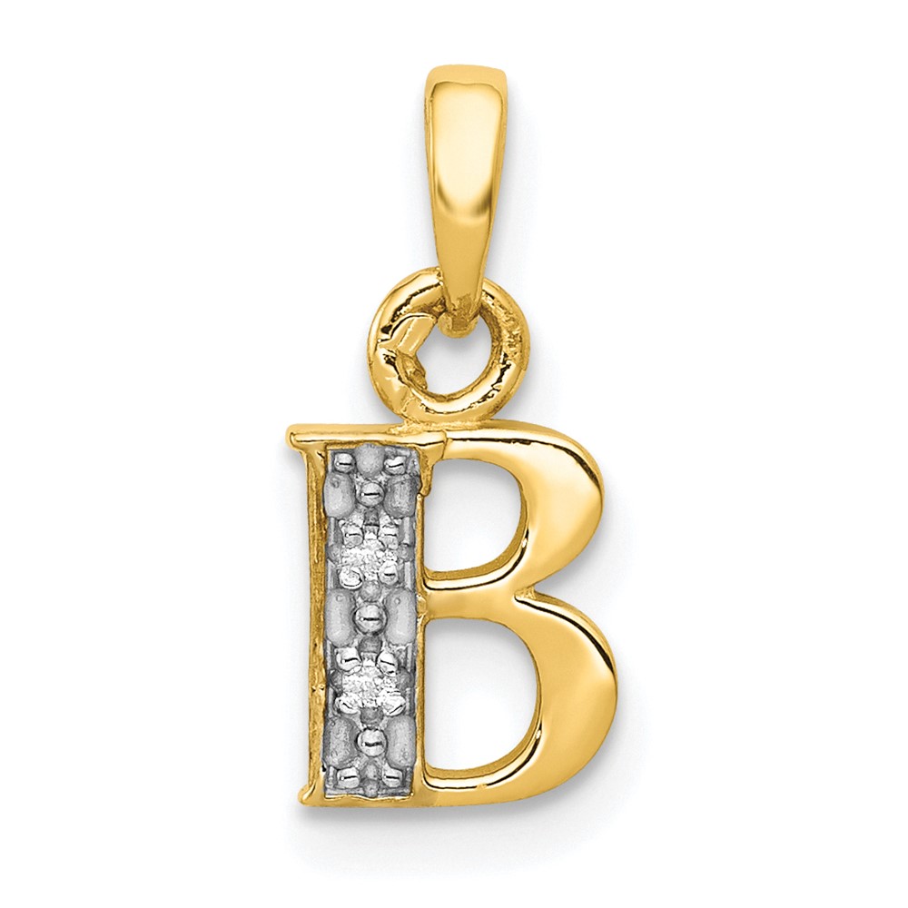 10YC250B.jpg 10K and Rhodium Diamond Initial B Pendant - Image 1