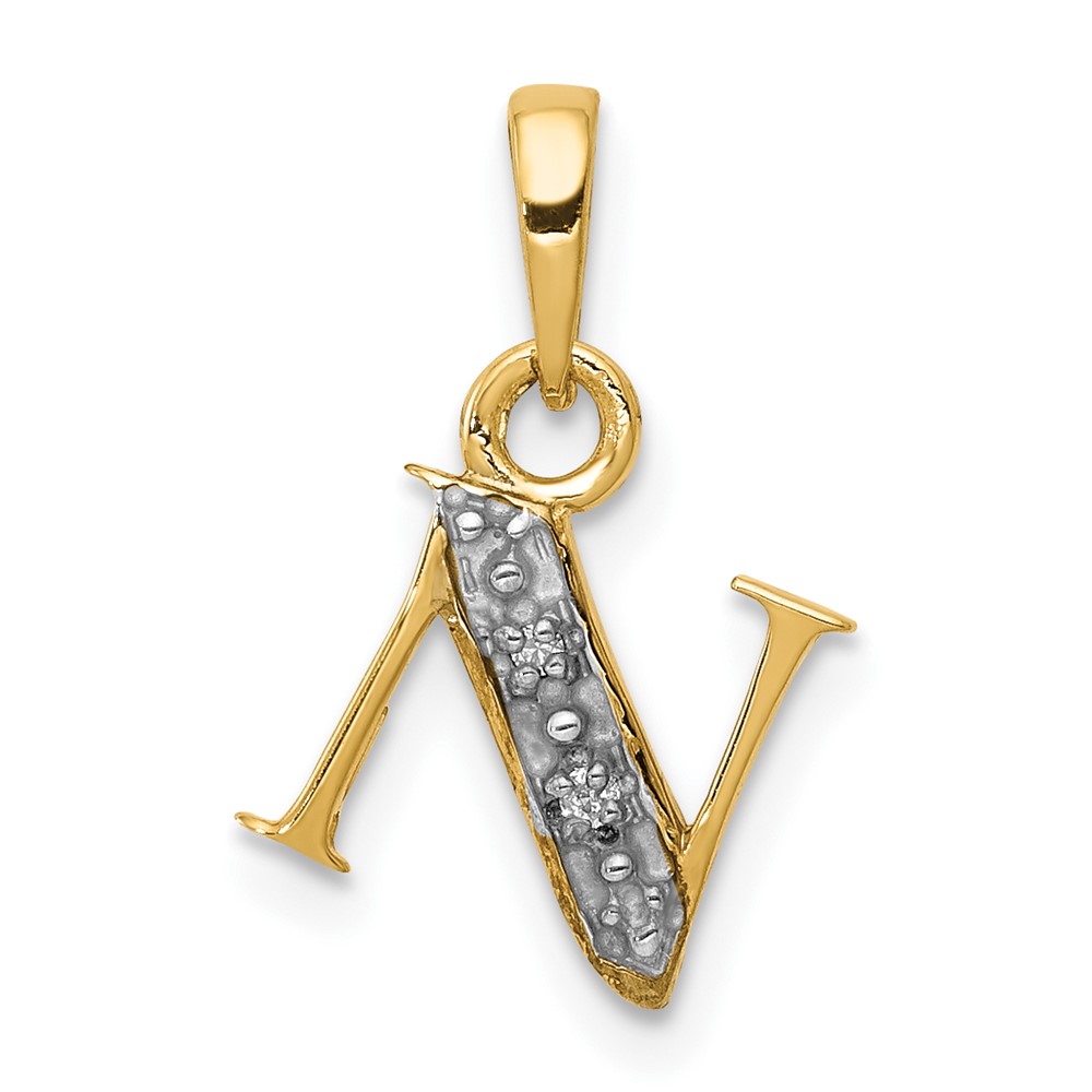 10YC250N.jpg 10K and Rhodium Diamond Initial N Charm - Image 1