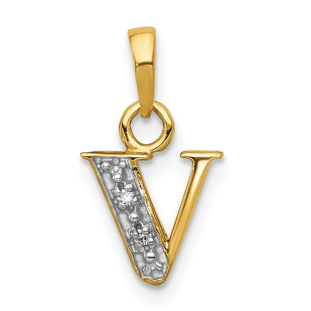 10YC250V.jpg 10K and Rhodium Diamond Initial V Charm - Image 1
