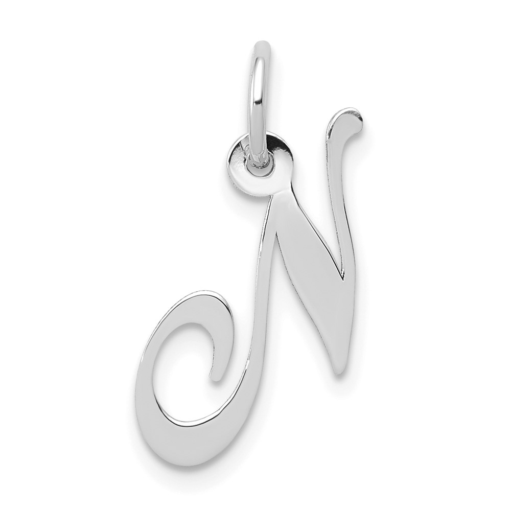 10YC651N.jpg 10k White Gold Small Fancy Script Initial N Charm - Image 1