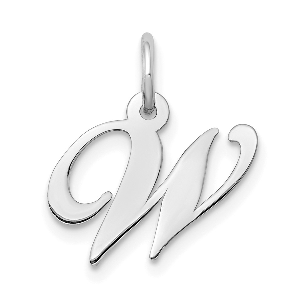 10YC651W.jpg 10k White Gold Small Fancy Script Initial W Charm - Image 1