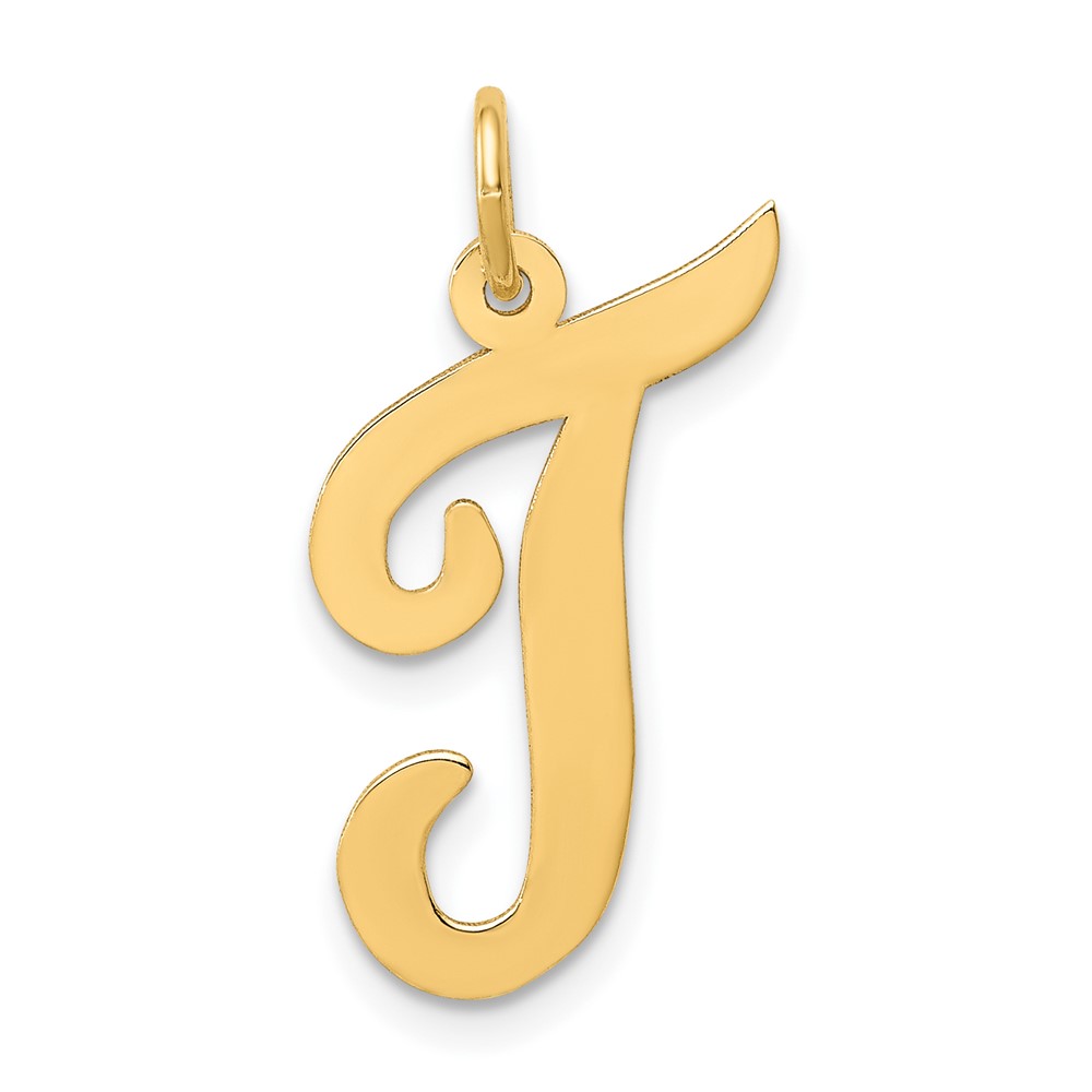 10YC662T.jpg 10k Large Script Letter T Initial Charm - Image 1