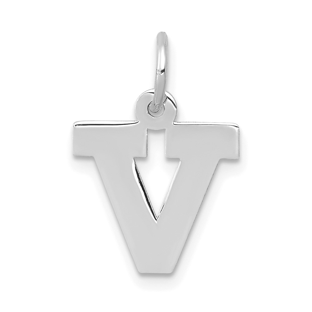 10YC665V.jpg 10k White Gold Small Block Initial V Charm - Image 1