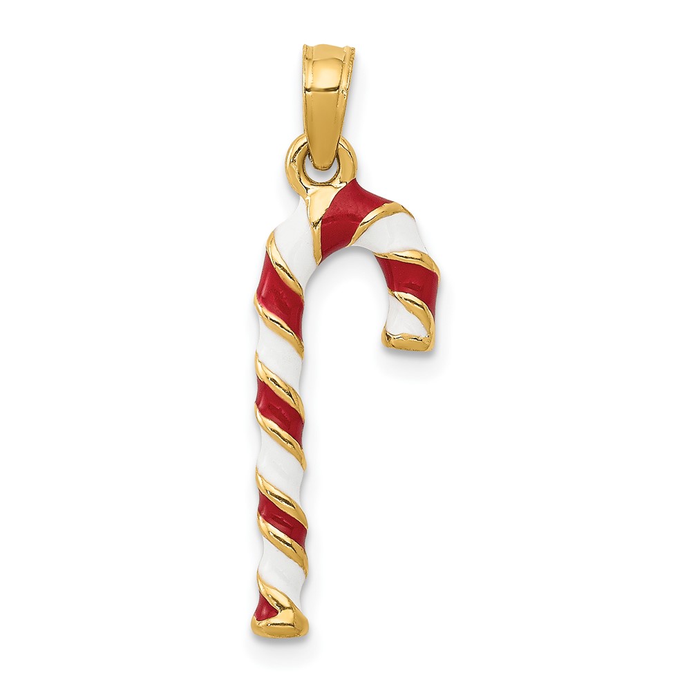 10YC930.jpg 10k 3-D Enameled Candy Cane Pendant - Image 1