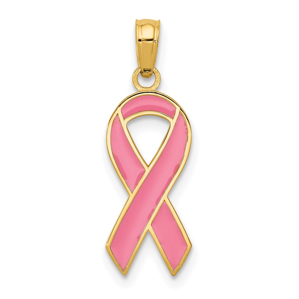 10YC948.jpg 10k Pink Enameled Awareness Ribbon Pendant - Image 1