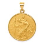18k Polished and Satin Solid Large Saint Christopher Medal Round Pendant