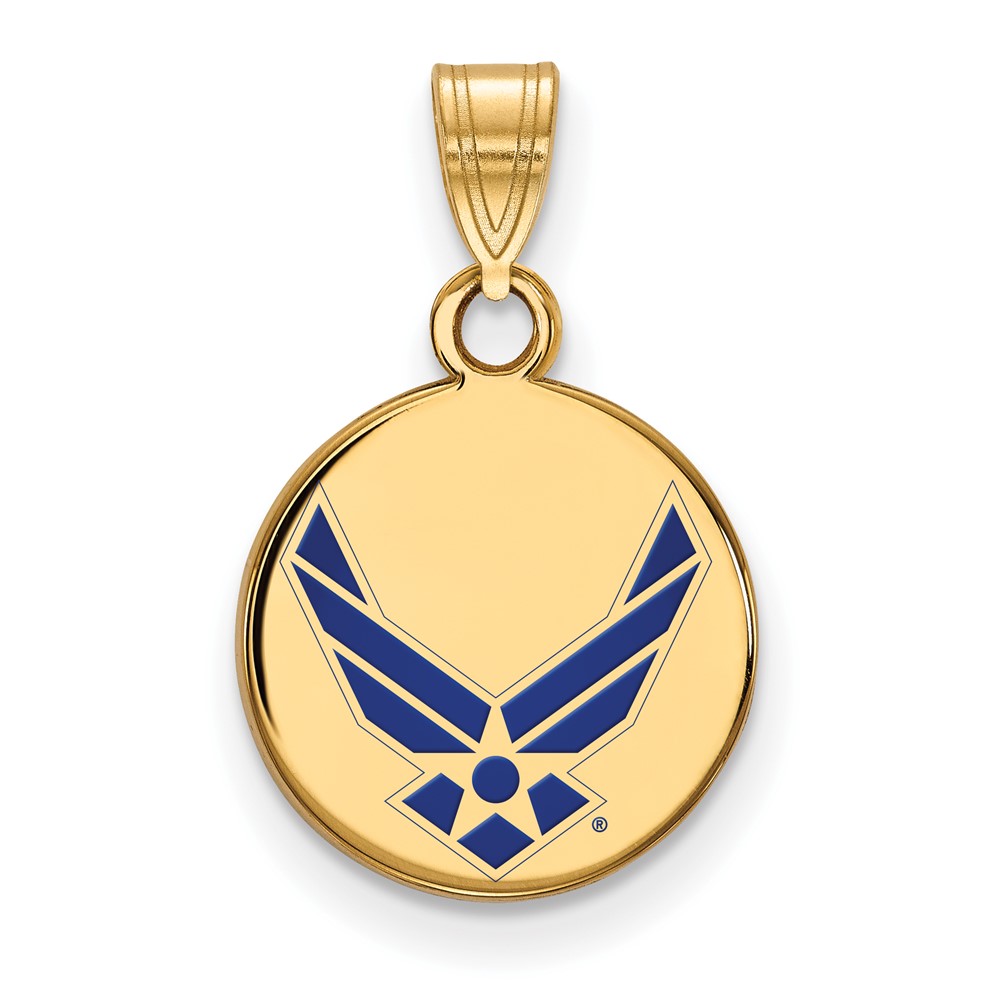 4Y029USAF.jpg 14k Gold LogoArt U.S. Air Force Small Enamel Disc Pendant - Image 1