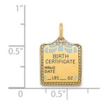 14k Enameled Blue Engravable BIRTH CERTIFICATE Charm - Image 4