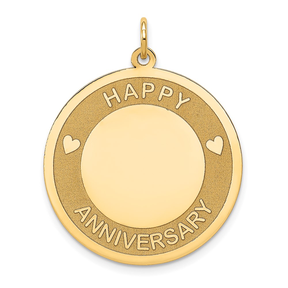 A0552.jpg 14K HAPPY ANNIVERSARY with Hearts 25mm Engravable Disc Charm - Image 1