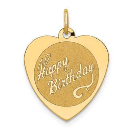 14k HAPPY BIRTHDAY 18mm Engravable Heart Disc Charm