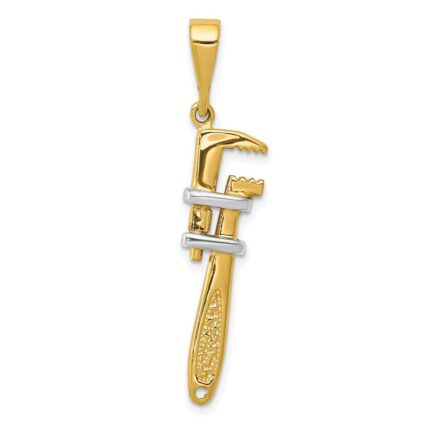 14K and White Rhodium 3-D Pipe Wrench Charm