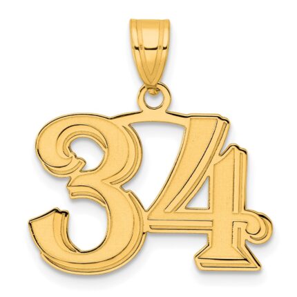 14k Polished Etched Number 34 Pendant