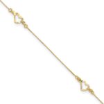 14k Diamond-cut Open Heart 3-Station Plus Extender - Total Anklet