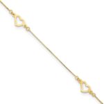 14K Fancy Open Hearts 3-Station Plus Extender - Total Anklet