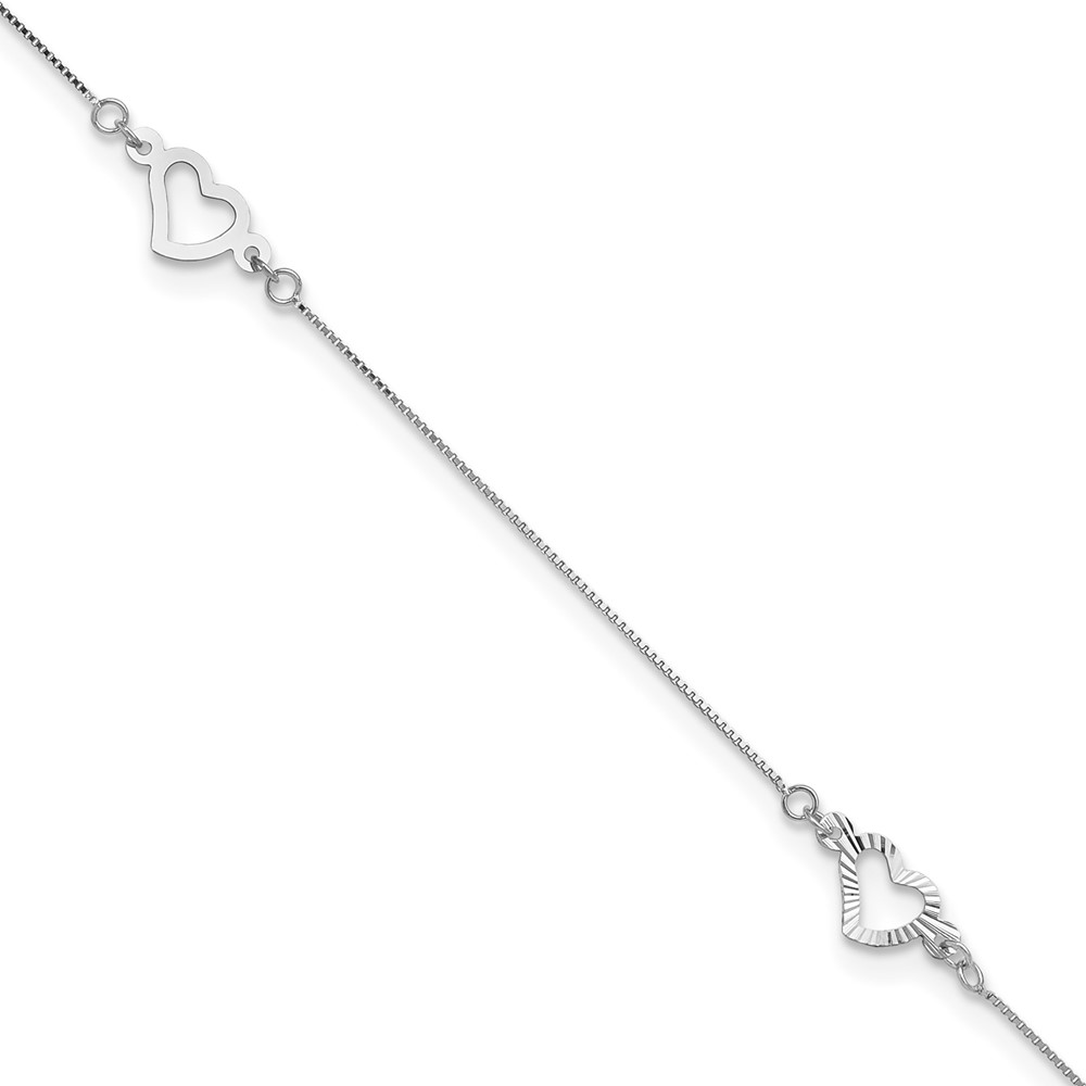 ANK157W-9.jpg 14K White Gold Fancy Open Hearts 3-Station Plus Extender - Total Anklet - Image 1