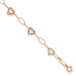 14k Two-tone Hammered Open Hearts and Oval Link Plus Extender - Total Anklet