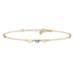 14K Tri-Color Diamond-cut Hearts Plus Extender - Total Anklet - Image 3