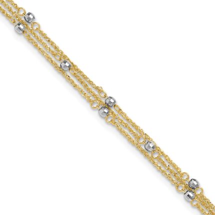 14k Two-tone 3-Strand Chain with Mirror Beads Plus Extender - Total Anklet