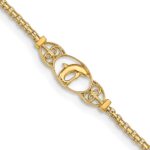 14k Polished Dolphin and Filigree Bismark Chain Anklet