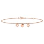 14k Rose Gold 3 Heart Dangles Plus Extender - Total Anklet - Image 3