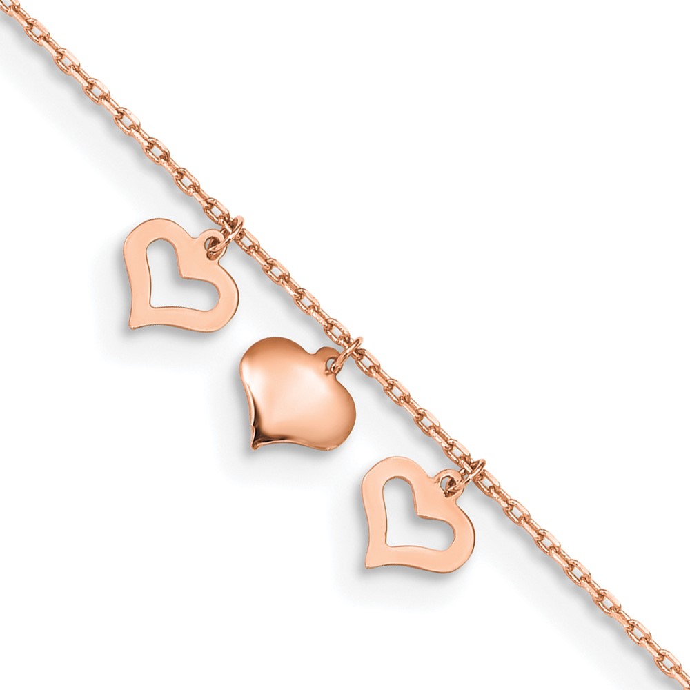 ANK233R-10.jpg 14k Rose Gold 3 Heart Dangles Plus Extender - Total Anklet - Image 1