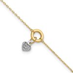 14K Two-tone Circle with Diamond-cut Puffed Heart Dangle Plus Extender - Total Anklet